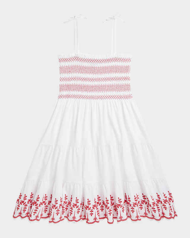 Girl's Smocked Eyelet Trim Dress, Size S-XL